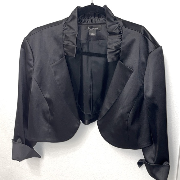 WHBM Black Satin Ruffled Bolero Cocktail Jacket - Picture 3 of 8